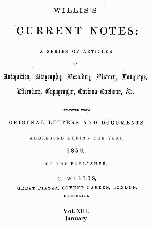 Willis'ın Güncel Notları, Sayı 13, Ocak 1852
