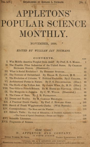 Appletons' Popular Science Monthly, November 189810;Volume 54, November 1898 Appletons' Popular Science Monthly, November 189810;Volume 54, November 1898