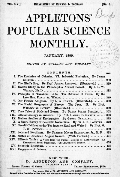 Appletons' Popular Science Monthly, January 189910;Volume LIV, No. 3, January 1899 Appletons' Popular Science Monthly, January 189910;Volume LIV, No. 3, January 1899