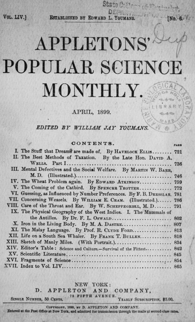 Appletons' Popular Science Monthly, April 189910;Volume LIV, No. 6, April 1899