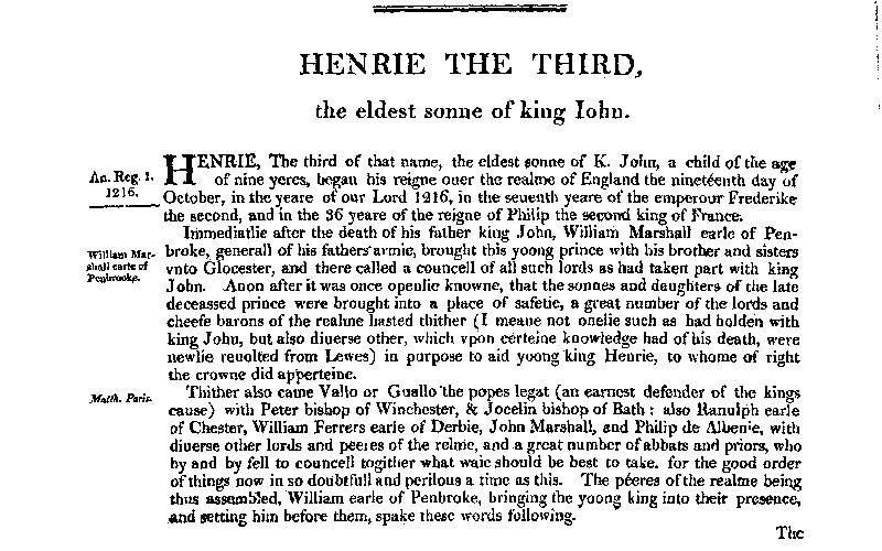 Chronicles of England, Scotland and Ireland (2 of 6): England (08 of 12) Henrie the Third, the Eldest Sonne of King Iohn Chronicles of England, Scotland and Ireland (2 of 6): England (08 of 12) Henrie the Third, the Eldest Sonne of King Iohn
