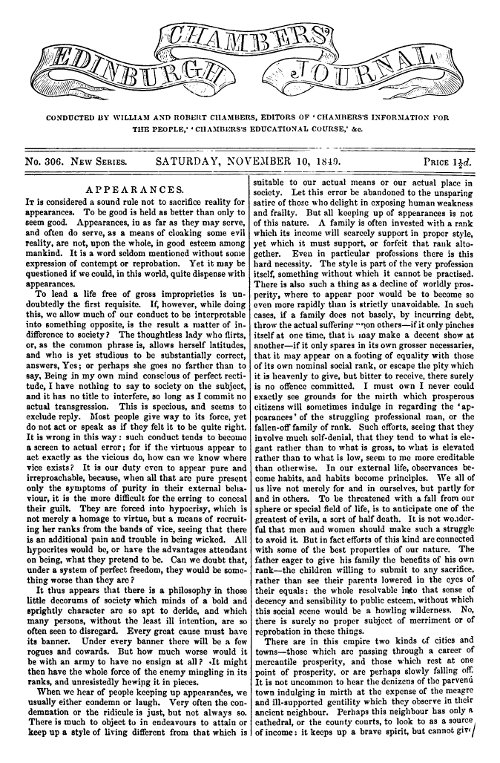 Chambers's Edinburgh Journal, No. 306 New Series, Saturday, November 10, 1849 Chambers's Edinburgh Journal, No. 306 New Series, Saturday, November 10, 1849
