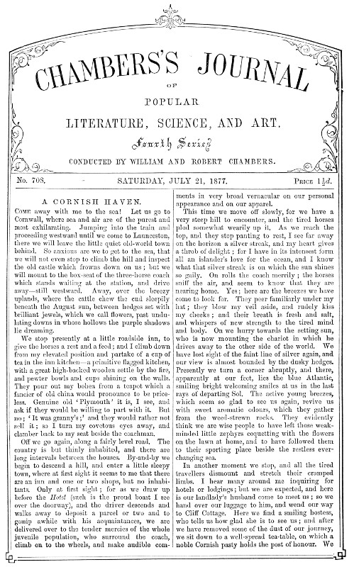 Chambers's Journal of Popular Literature, Science, and Art, No. 708
July 21, 1877