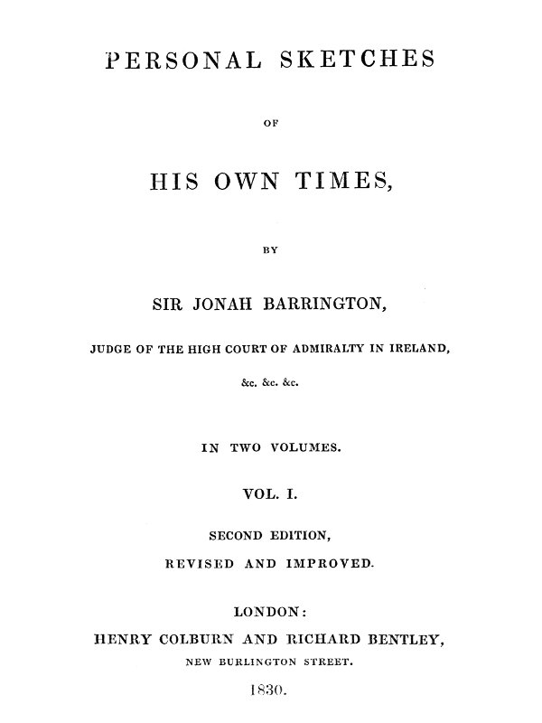 Personal Sketches of His Own Times, Vol. 1 (of 3) Personal Sketches of His Own Times, Vol. 1 (of 3)