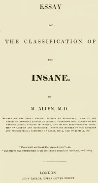 Essay on the Classification of the Insane Essay on the Classification of the Insane
