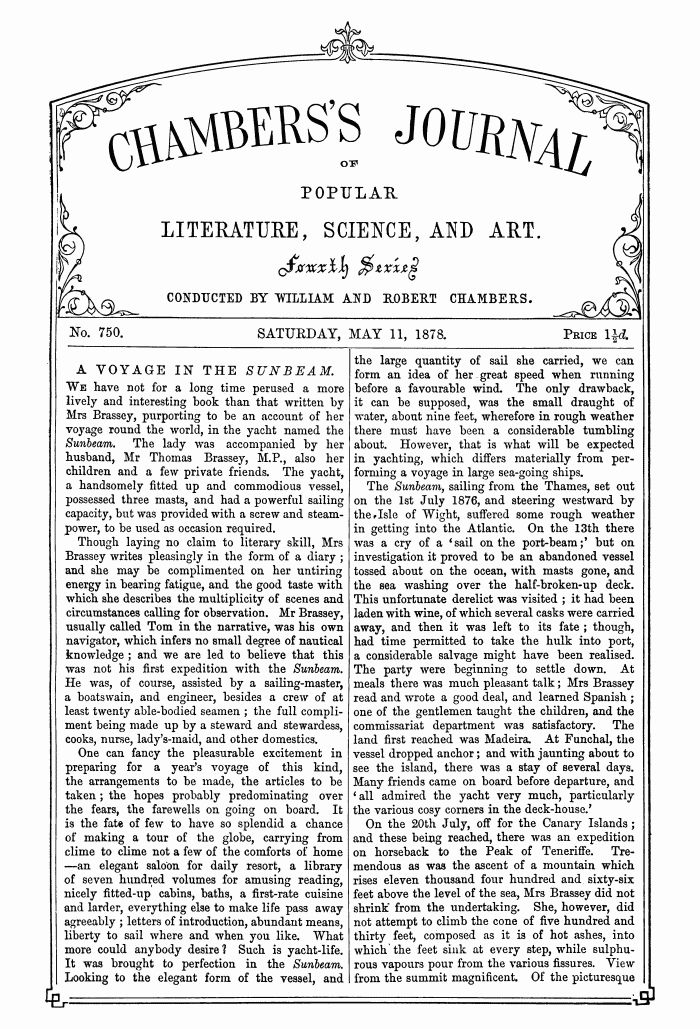 Chambers's Journal of Popular Literature, Science, and Art, No. 750, May 11, 1878 Chambers's Journal of Popular Literature, Science, and Art, No. 750, May 11, 1878