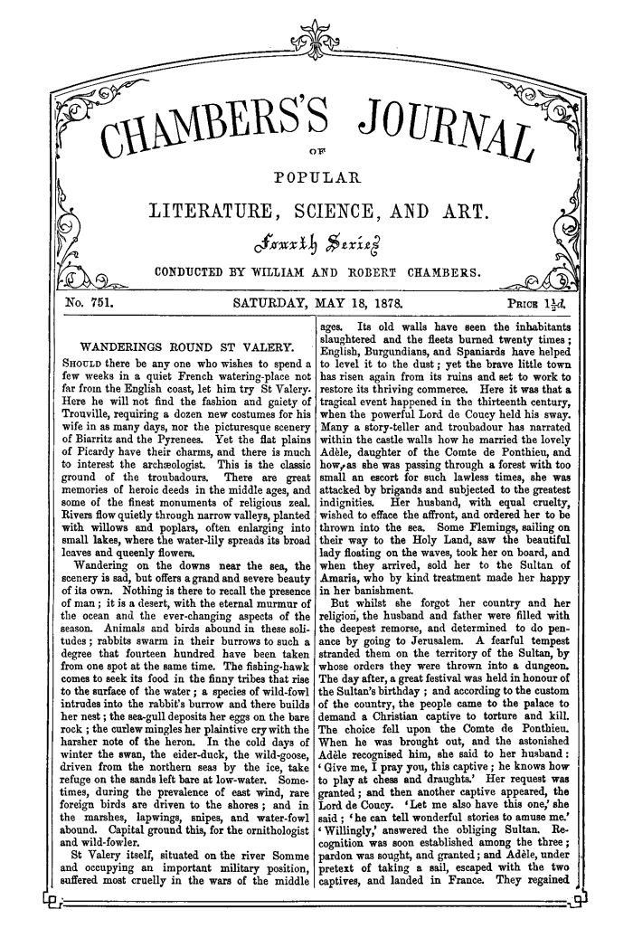 Chambers's Journal of Popular Literature, Science, and Art, No. 751, May 18, 1878 Chambers's Journal of Popular Literature, Science, and Art, No. 751, May 18, 1878
