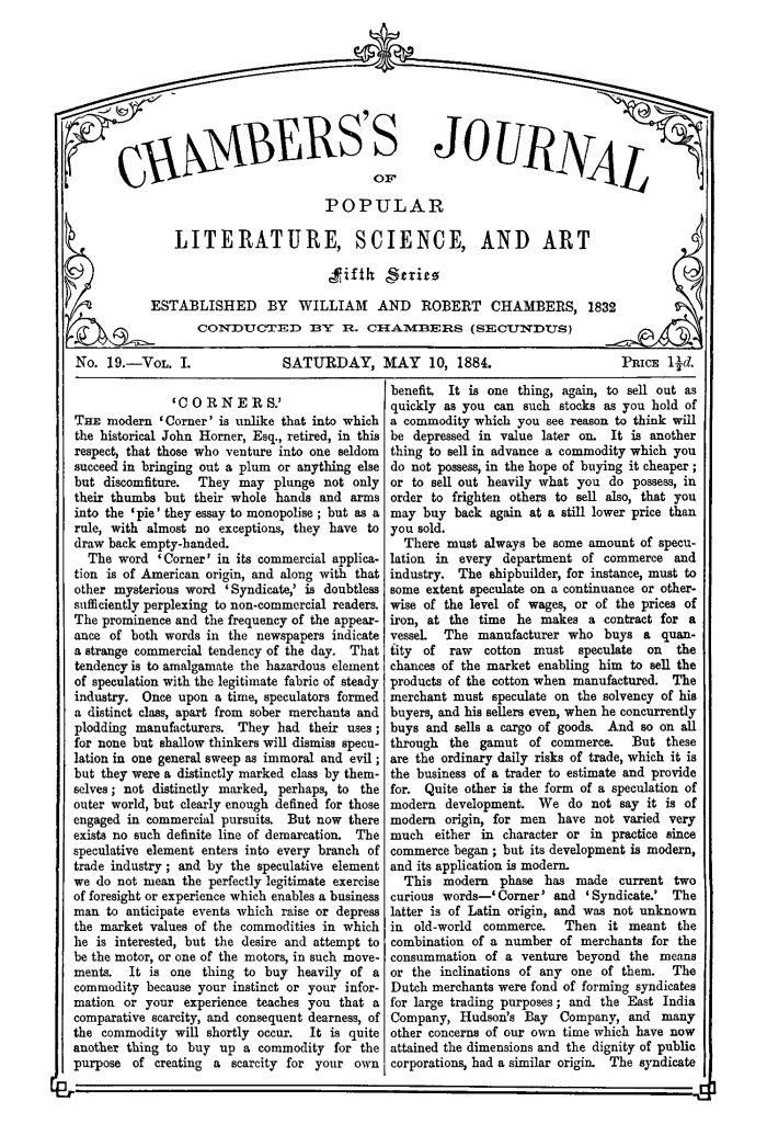 Chambers's Journal of Popular Literature, Science, and Art, Fifth Series, No. 19, Vol. I, May 10, 1884 Chambers's Journal of Popular Literature, Science, and Art, Fifth Series, No. 19, Vol. I, May 10, 1884