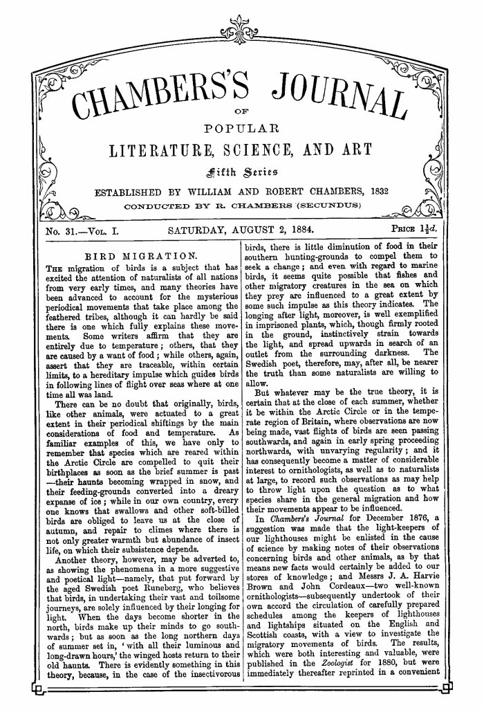 Chambers's Journal of Popular Literature, Science, and Art, Fifth Series, No. 31, Vol. I, August 2, 1884