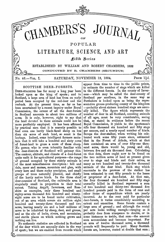 Chambers's Journal of Popular Literature, Science, and Art, Fifth Series, No. 46, Vol. I, November 15, 1884