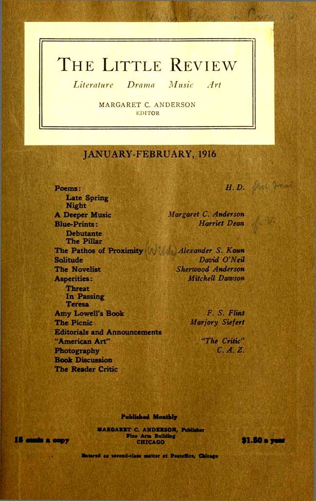 The Little Review, January-February 1916 (Vol. 2, No. 10)