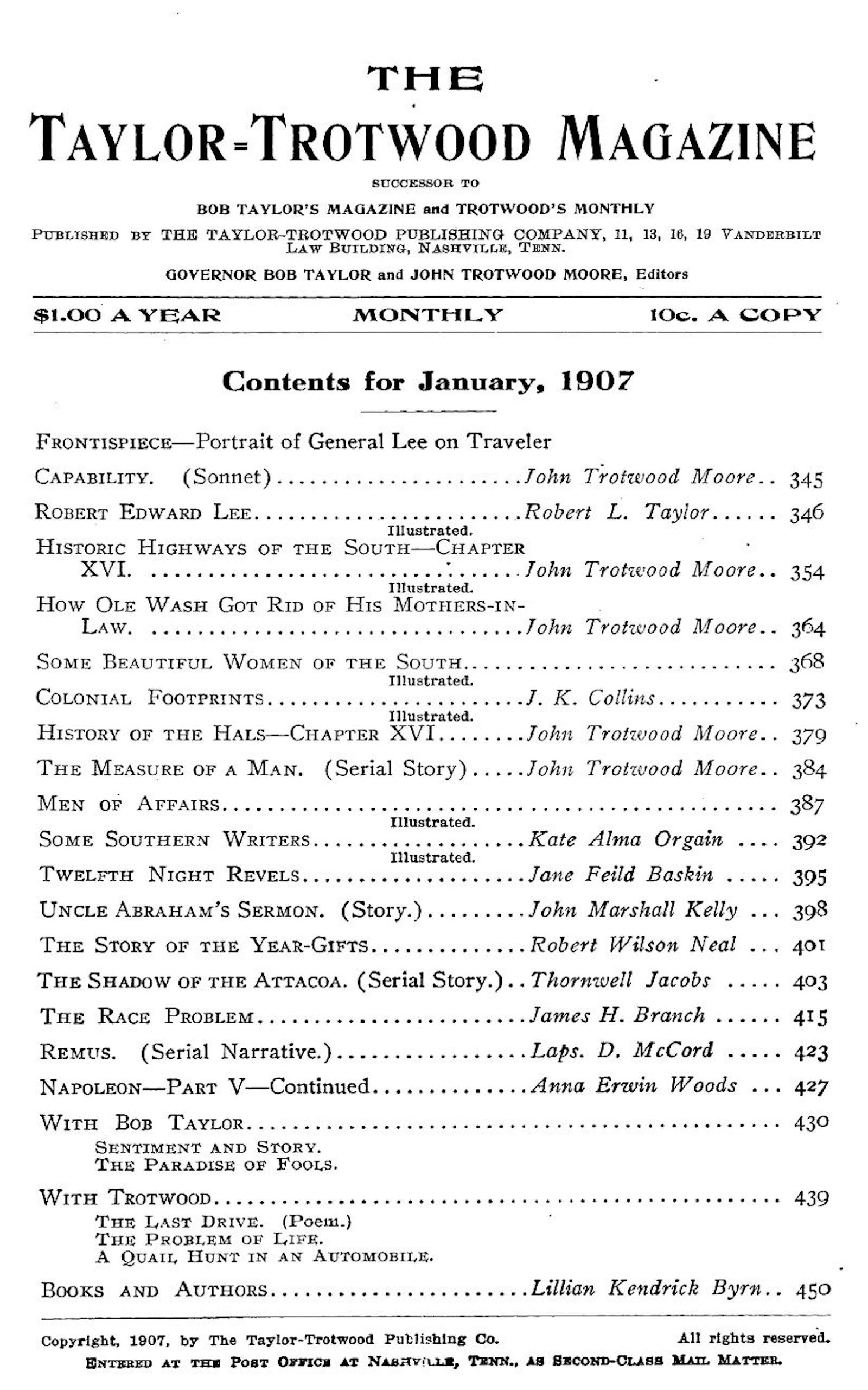 The Taylor-Trotwood Magazine, Vol. IV, No. 4, January 1907 The Taylor-Trotwood Magazine, Vol. IV, No. 4, January 1907