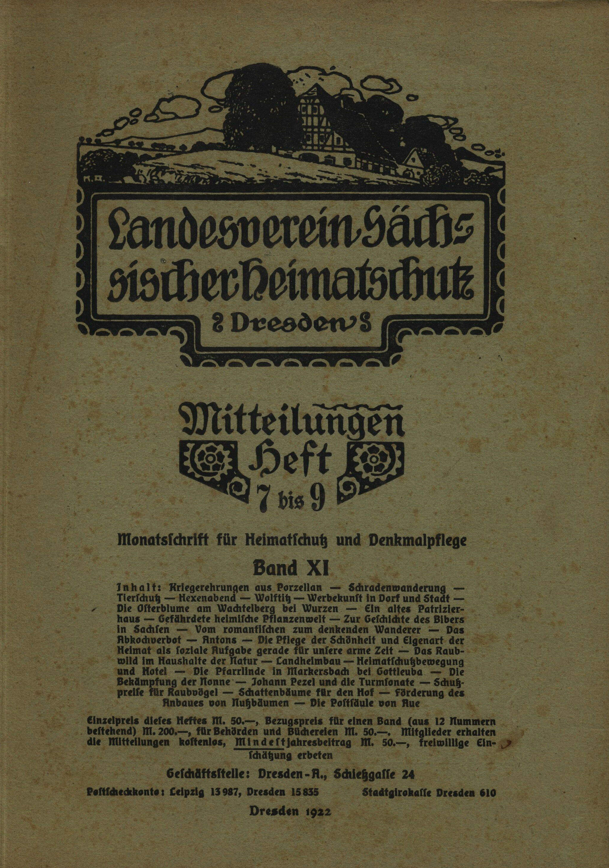 Landesverein Sächsischer Heimatschutz — Mitteilungen Band XI, Heft 7-9 Landesverein Sächsischer Heimatschutz — Mitteilungen Band XI, Heft 7-9