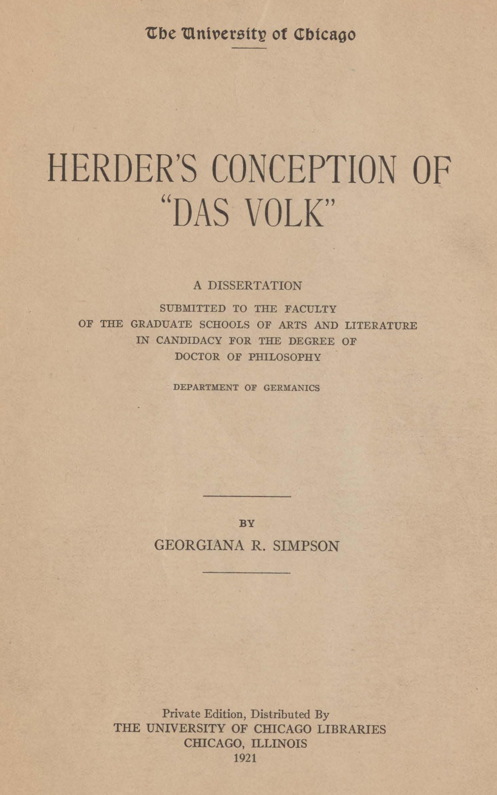 Herder's conception of "das Volk"