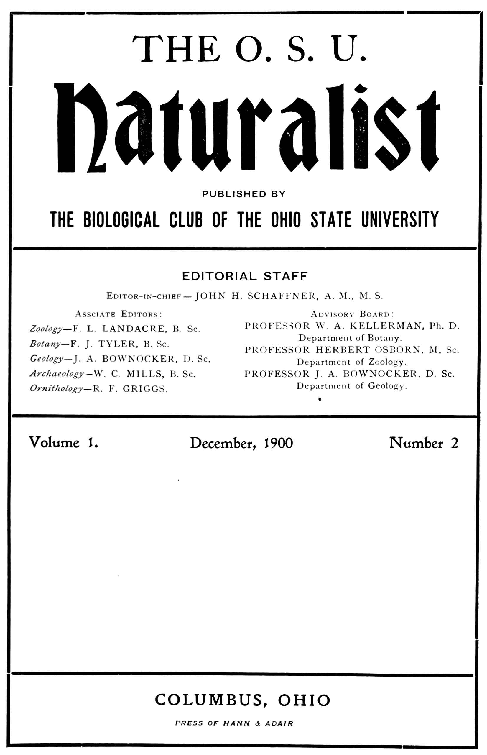 O. S. U. Doğa Bilimci, Cilt 1, Sayı 2, Aralık, 1900